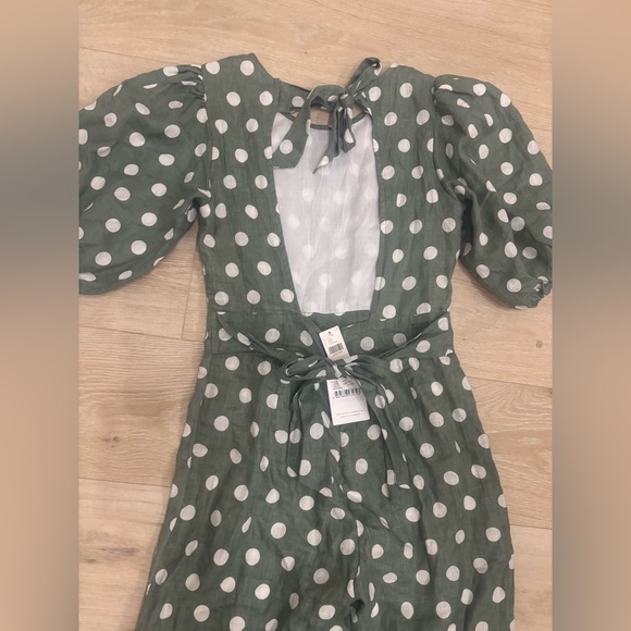 NWT Anthropologie Faithfull the Brand Green Linen Open Back Polka Dot Jumpsuit - Picture 7 of 7
